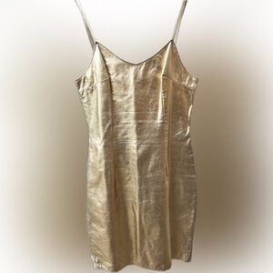 Brazen Gold Metallic Real Leather Dress